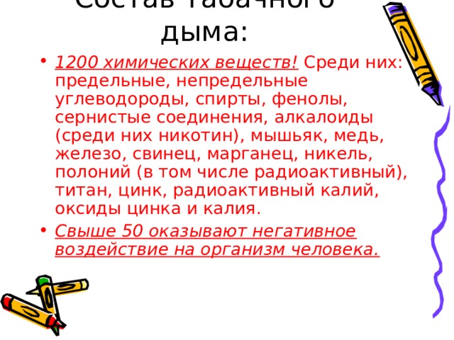 Состав табачного дыма: