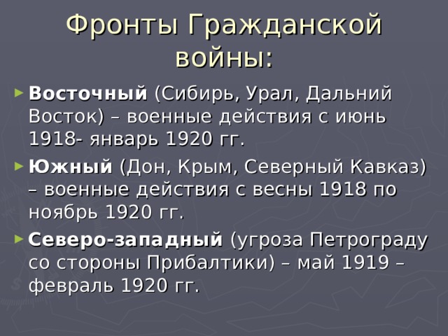 Фронты Гражданской войны: