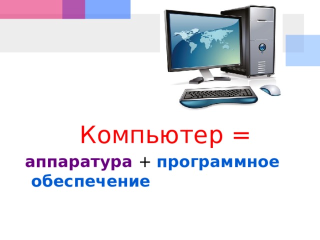 Компьютер =  аппаратура + программное обеспечение