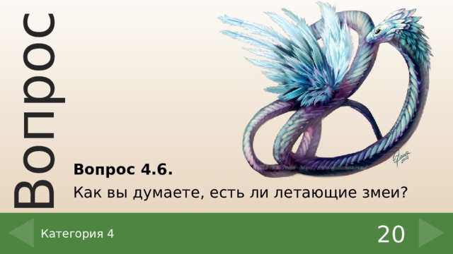 Вопрос 4.6. Как вы думаете, есть ли летающие змеи? 20 Категория 4