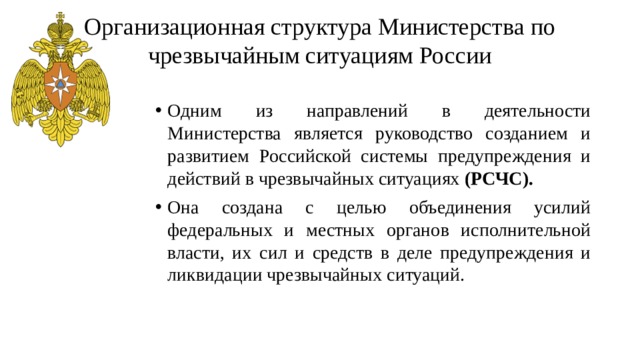 Организационная структура Министерства по чрезвычайным ситуациям России
