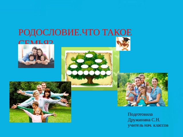 РОДОСЛОВИЕ.ЧТО ТАКОЕ СЕМЬЯ? Подготовила Дружинина С.Н. учитель нач. классов