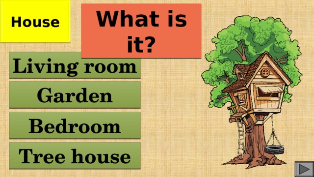 House What is it? Living room Garden Bedroom Tree house