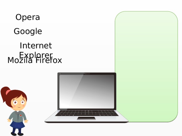 Opera Google Internet Explorer Mozila Firefox