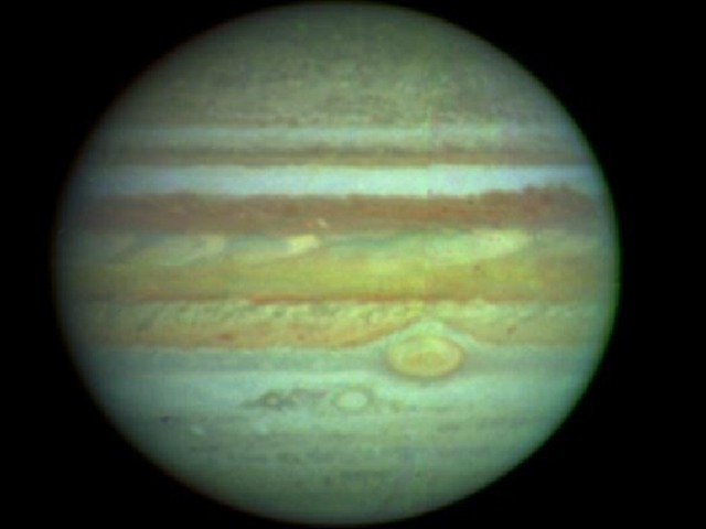 Jupiter *Jupiter is the fifth planet of the solar system. It is the first planet of the outer solar system *It is 5.20 AU from the sun *It orbits the sun in 12 years *It rotates about its axis in 10 hours *It masses more than twice all the other planets combined, 320 times that of Earth *Its diameter is 1300 times that of Earth *It has a gaseous surface *It has at least sixteen moons and a minor ring system. The moons are mostly named after Zeus (Jupiter's) lovers *It is named after the King of the Gods, ruler of Olympus and patron of the Roman states *It is mostly made of about 90% hydrogen and 10% helium (by numbers of atoms, 75/25% by mass) with traces of methane, water, ammonia and 