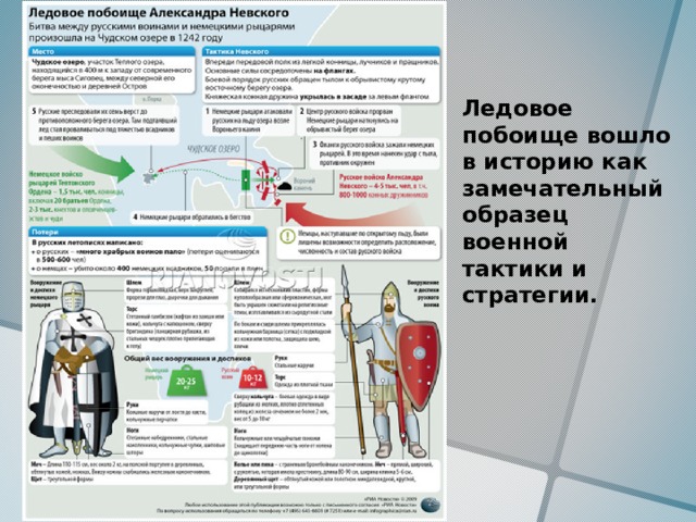 Ледовое побоище вошло в историю как замечательный образец военной тактики и стратегии.