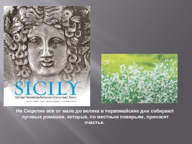 На Сицилии все от мала до велика в первомайские дни собирают луговые ромашки, которые, по местным поверьям, приносят счастье.