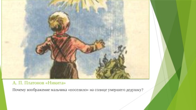 А. П. Платонов «Никита» Почему воображение мальчика «поселило» на солнце умершего дедушку?