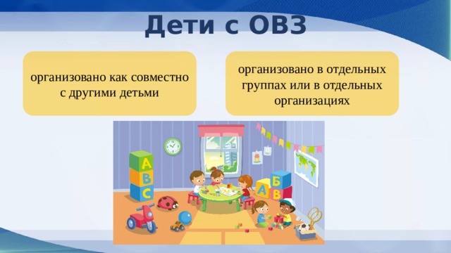 Дети с ОВЗ организовано как совместно с другими детьми организовано в отдельных группах или в отдельных организациях