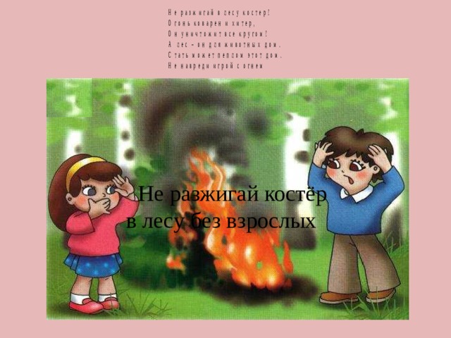 Не разжигай костёр  в лесу без взрослых