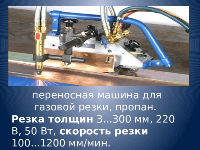 переносная машина для газовой резки, пропан. Резка толщин 3...300 мм, 220 В, 50 Вт, скорость резки 100...1200 мм/мин.