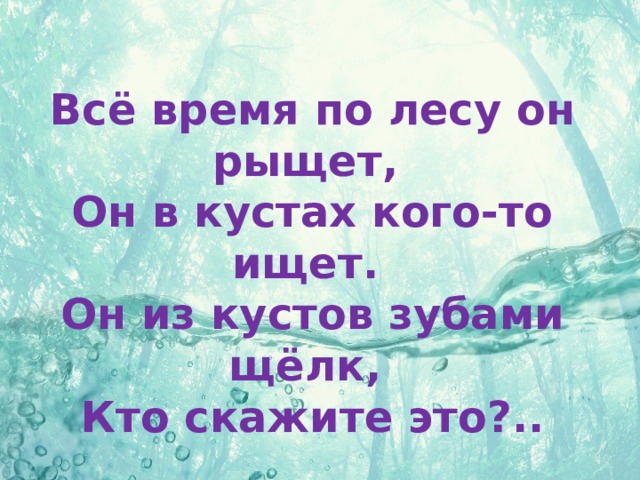 Всё время по лесу он рыщет, Он в кустах кого-то ищет. Он из кустов зубами щёлк, Кто скажите это?..