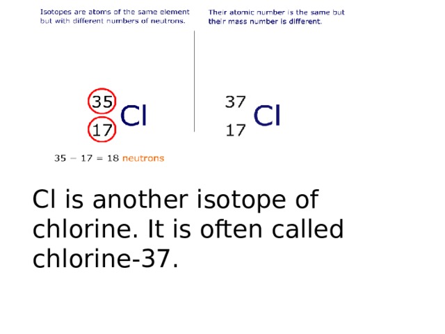 Cl is another isotope of chlorine. It is often called chlorine-37.