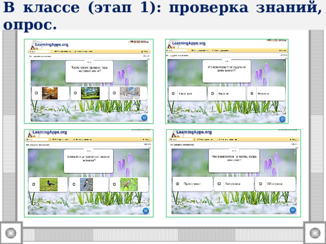 В классе (этап 1): проверка знаний, опрос.