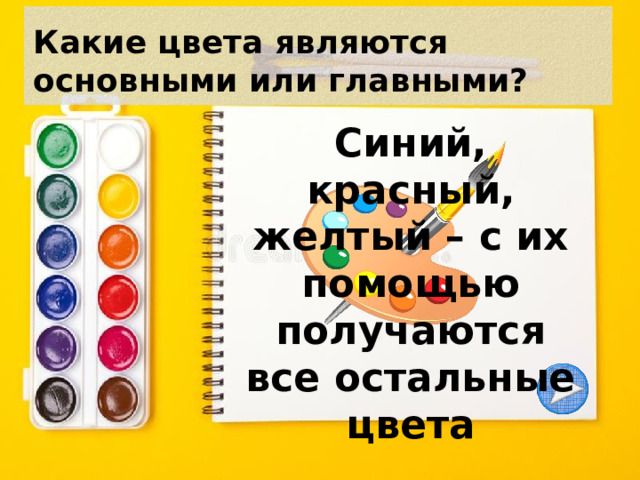 Какие цвета являются основными или главными? Синий, красный, желтый – с их помощью получаются все остальные цвета