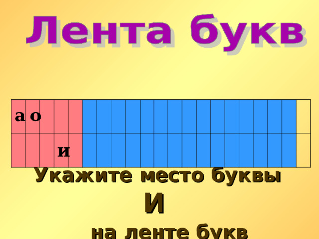 а о и Укажите место буквы И   на ленте букв