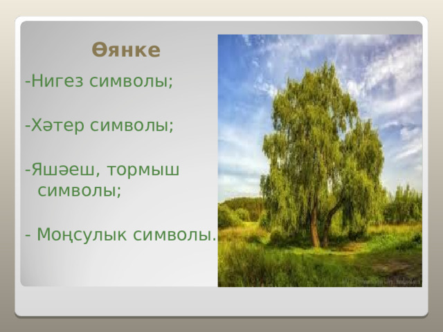 Өянке -Нигез символы; -Хәтер символы; -Яшәеш, тормыш символы; - Моңсулык символы.