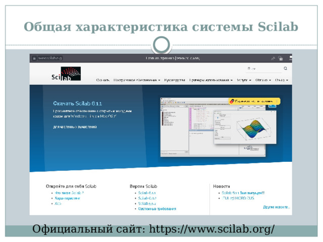 Общая характеристика системы Scilab Официальный сайт: https://www.scilab.org/