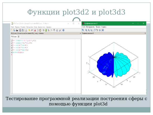 Функции plot3d2 и plot3d3 Тестирование программной реализации построения сферы с помощью функции plot3d