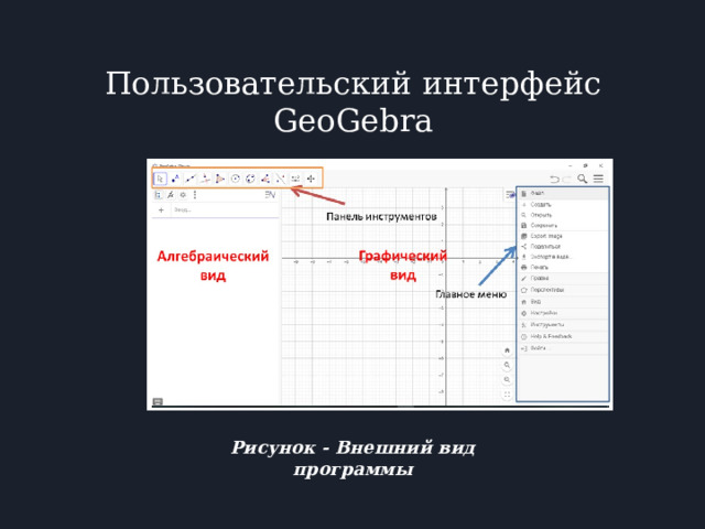 Пользовательский интерфейс GeoGebra Рисунок - Внешний вид программы