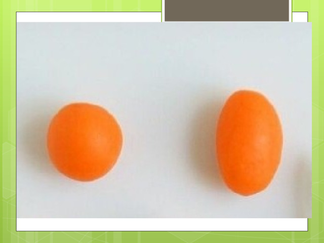 Теперь приступим к изготовлению морковки……. Возьми оранжевый пластилин…… И скатай сначала кружок …….и преврати его в овал…..катая его по коврику……