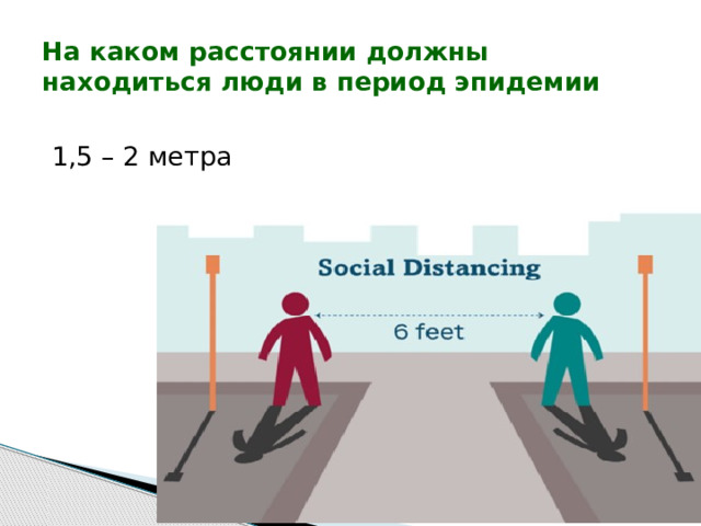 На каком расстоянии должны находиться люди в период эпидемии 1,5 – 2 метра