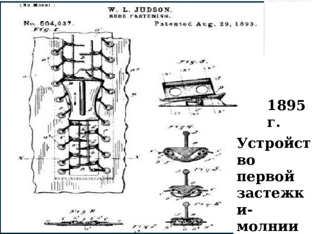 1895г.  Устройство первой застежки-молнии