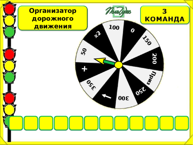 Приз + 50 х2 100 0  150 200 250 300 350 Организатор дорожного движения Г И У Л К Щ В Е О Р Р И