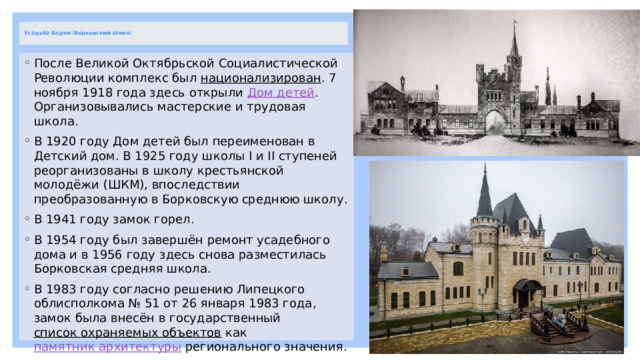 Усадьба Бо́рки  ( Бо́рковский за́мок )