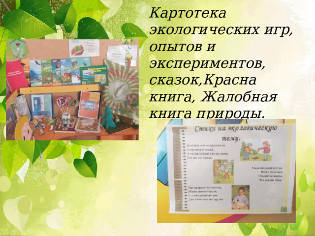 Картотека экологических игр, опытов и экспериментов, сказок,Красна книга, Жалобная книга природы.