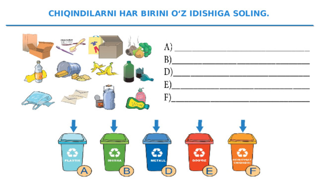 CHIQINDILARNI HAR BIRINI O‘Z IDISHIGA SOLING.