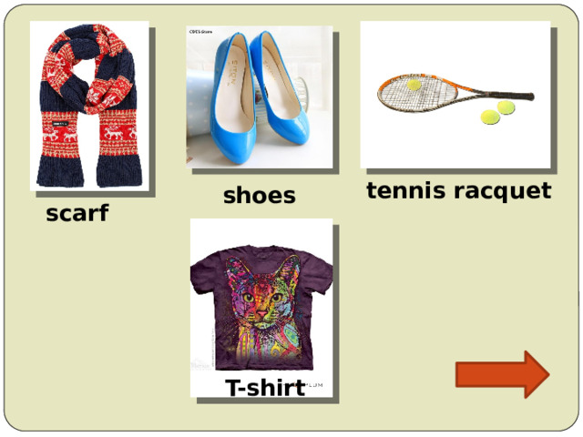 tennis racquet shoes scarf T-shirt
