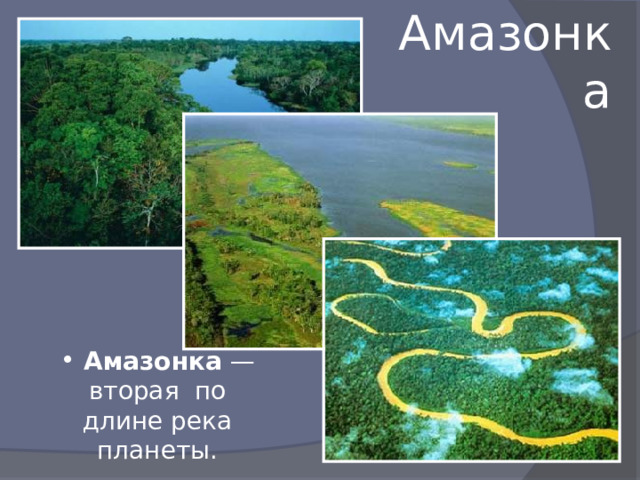 Амазонка — вторая по длине река планеты.