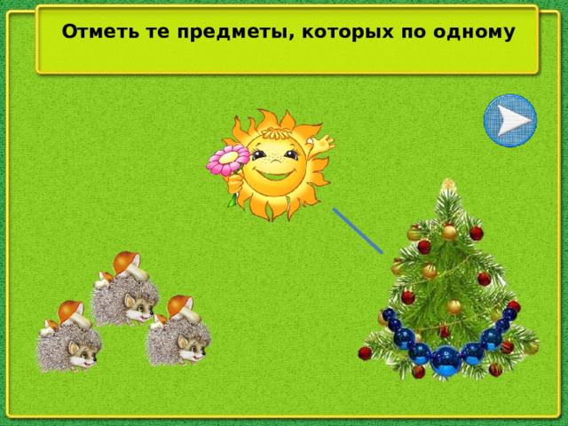 Отметь те предметы, которых по одному