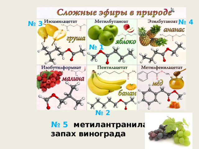 № 4 № 3 № 1 № 2 № 5 метилантранилат запах винограда