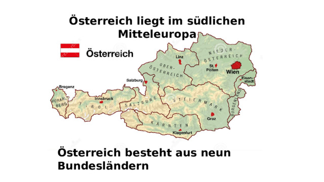Österreich liegt im südlichen Mitteleuropa Österreich besteht aus neun Bundesländern