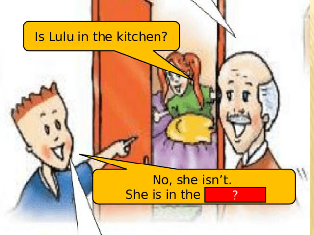 Is Lulu in the kitchen? No, she isn’t. She is in the bedroom. ?