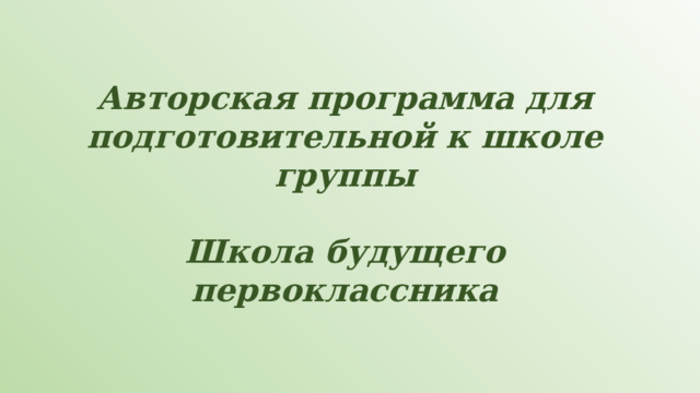 Авторская программа для подготовительной к школе группы  Школа будущего первоклассника