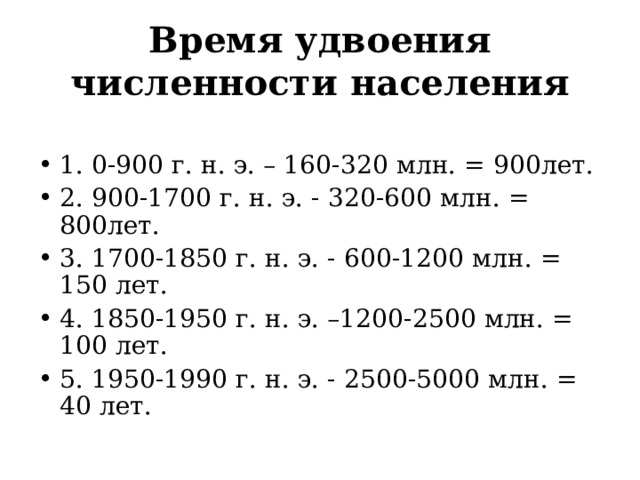 Время удвоения численности населения