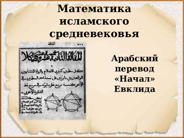 Математика исламского средневековья Арабский перевод «Начал» Евклида