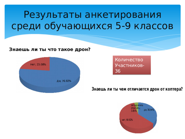 Результаты анкетирования среди обучающихся 5-9 классов Количество Участников-36