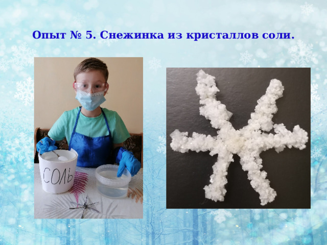 Опыт № 5. Снежинка из кристаллов соли.