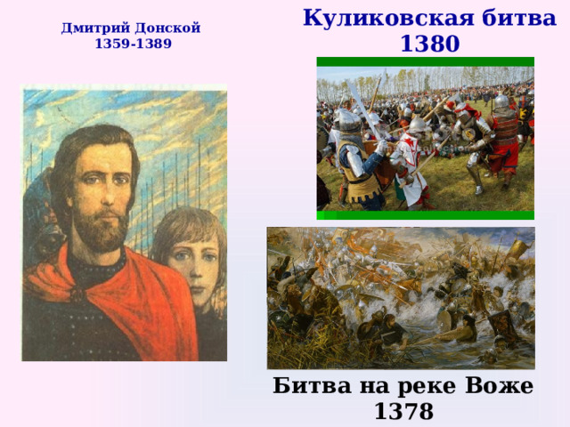 Куликовская битва  Дмитрий Донской  1359-1389   1380 Битва на реке Воже 1378