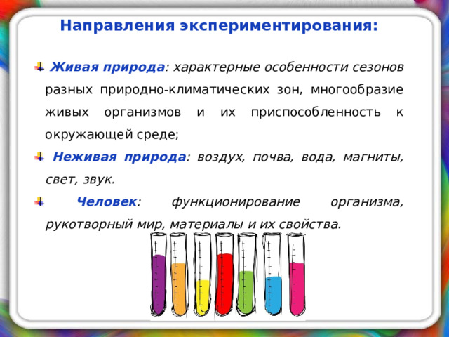 Направления экспериментирования: