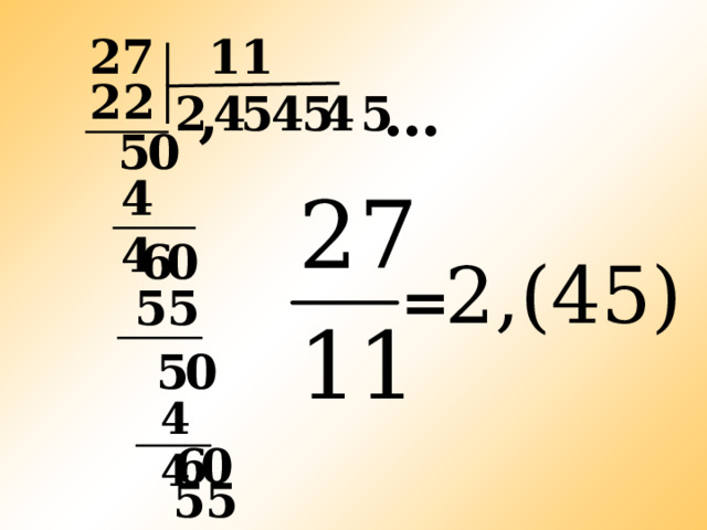 27 11 22 , … 2 4 5  5 4  5  4 5 0 44 0 6 2,(45) = 55 0 5 44 6 0 55