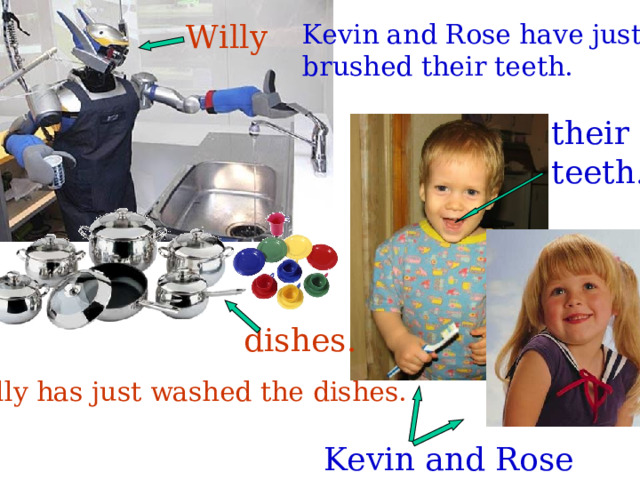 Willy Kevin and Rose have just brushed their teeth. their teeth. dishes. Willy has just washed the dishes. Kevin and Rose