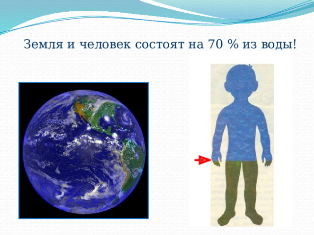 Земля и человек состоят на 70 % из воды!