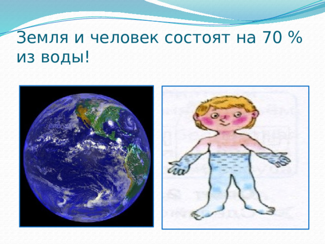 Земля и человек состоят на 70 % из воды!