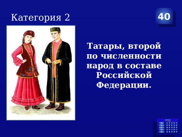 Категория 2 40 Татары, второй по численности народ в составе Российской Федерации.