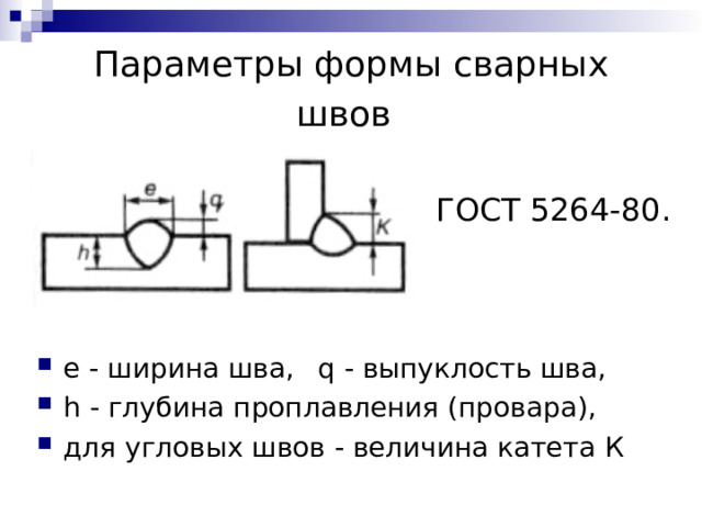 Параметры формы сварных швов ГОСТ 5264-80.